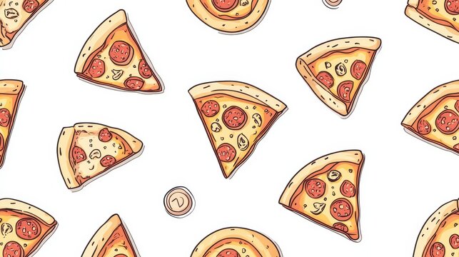 A playful pattern featuring slices of pizza and a whole pizza, designed for food-themed graphics.