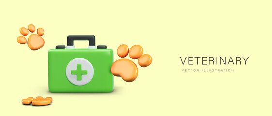 Cute advertisement for veterinary services in 3D cartoon style