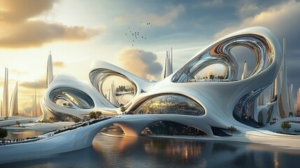 Obraz premium Futuristic Cityscape with Organic Architecture
