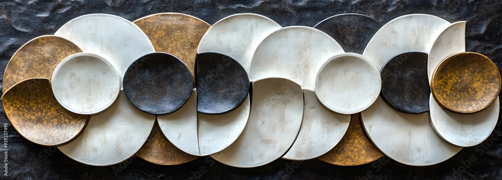 Aufkleber 51. dynamic 3d wall art with a fusion of geometric patterns and a textured ceramic circle background