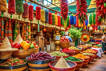 Fototapeta premium Vibrant Summer Fiesta: Bold, colorful, festive, Mexican, lively, spicy, market, summer, celebration