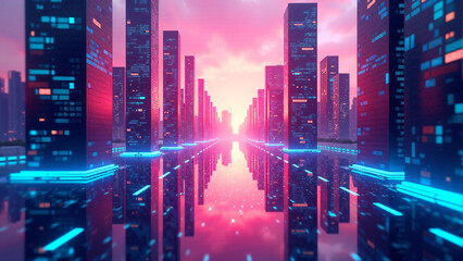 Futuristic Cityscape with Neon Lights. A Sci-Fi urban atmosphere.