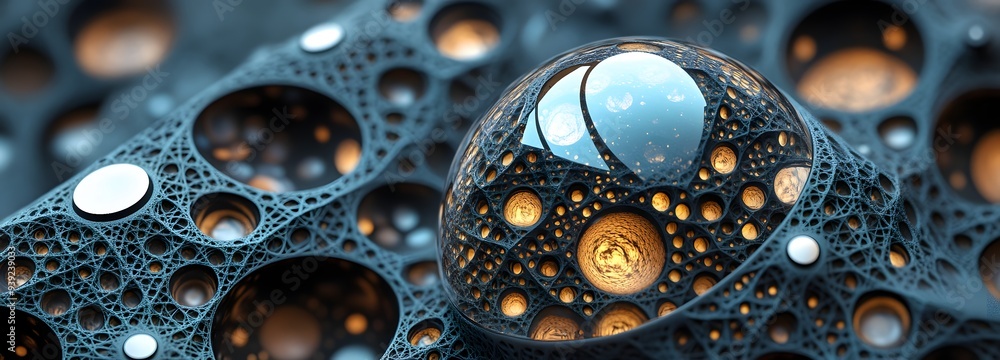 Poster 47. futuristic 3d composition with intricate geometric patterns and a polished ceramic circle surfac
