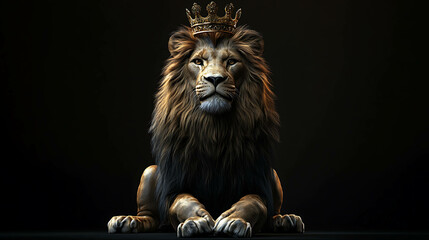 Fototapeta premium Majestic lion with a golden crown, looking powerful and regal.