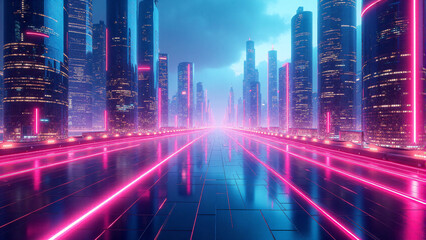 Futuristic Sci-fi Urban Cityscape with Neon Lights.