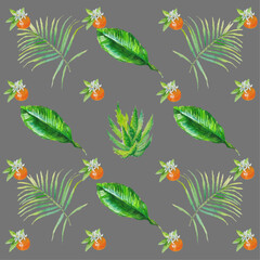 Tropical Watercolor Vector Flowers Seamless Pattern. Jungle Botanical Texture. Hand Painted Hawaii Clothes Design. Summer Textile Watercolor Flowers Vector Pattern. Retro Seamless Floral Background.