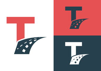 Transport Logo With T Letter Design. Road Sign Logo Vector Template