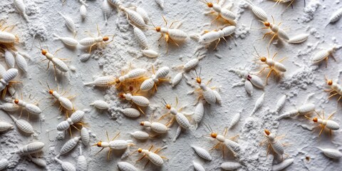 White Termites Crawling on Chalk Wall: Technical, Mood/Style: Surreal, Color: White on White, Concept: Architectural Erosion
