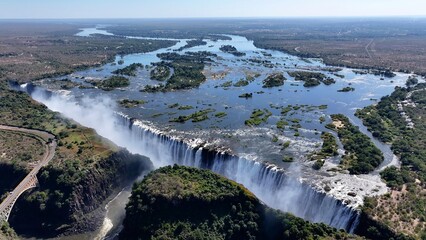 Victoria Falls At Livingstone In Northern Rhodesia Zambia. Nature Waterfall. Zambezi River...