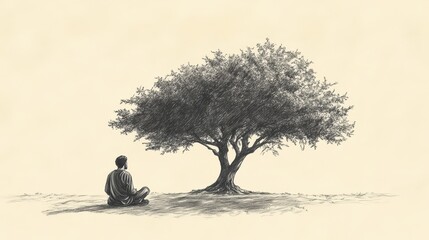 Illustration of Job’s Quiet Reflection - Considering Life’s Fleeting Nature and Justice, Beige Background