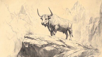 Illustration of The Lord’s Challenge to Job - The Strength of the Wild Ox and Job’s Limitations, Beige Background