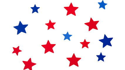 A patriotic array of scattered red, white, and blue stars on a clean white backdrop....