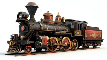 Obraz premium Vintage steam old train locomotive 3d rendering on a white background 
