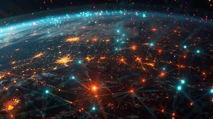 Fototapeta premium Digital Universe: Global Glowing Network of Data Streams and Server Nodes