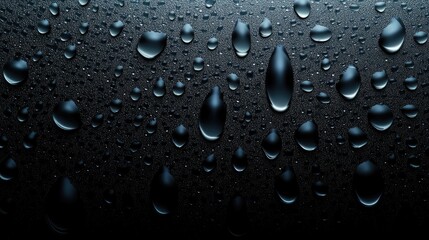 Water drops on black background. Rain condensation  raindrops or glass spheres on dark window surface. Abstract wet texture  backdrop  graphic template for ads design  Realistic 3d vector illustration