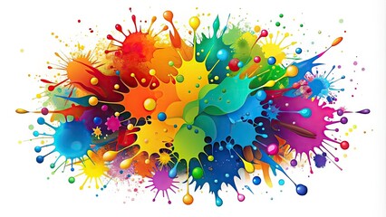 Vibrant paint splatters in abstract shapes and colors create a dynamic, playful icon perfect for artistic and creative projects, backgrounds, and designs.