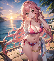 Obraz premium Pretty Cute Sexy Anime Girl Wallpaper, hot and cute anime girl , hot and sexy anime women . anime girl character design illustration ,Anime Girl Ai ,Generative AI