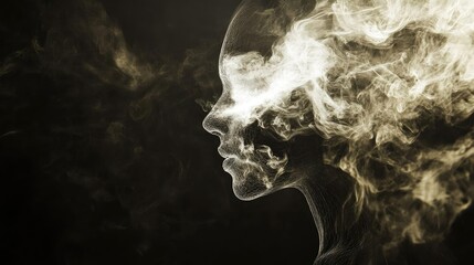A captivating silhouette of a face emerging from swirling smoke, embodying emotion and mystery in a dark atmosphere.