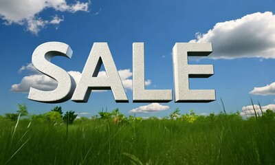 Shop fantastic discounts on outdoor gear during the seasonal sale while enjoying the beauty of the countryside under a bright blue sky with fluffy clouds