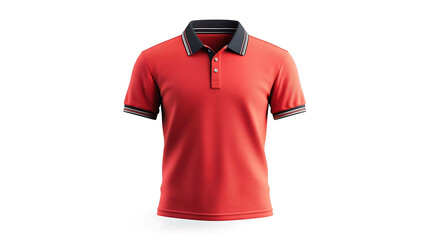 A red polo shirt with black collar and sleeve stripes.