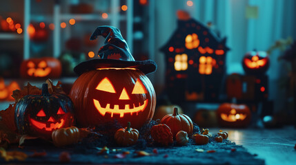 Obraz premium halloween pumpkin lantern, halloween background