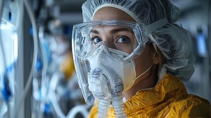 A respiratory therapist adjusting a ventilator for a patient with severe RSV in an intensive care unit.