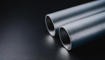 Fototapeta premium Gray metal pipe on black surface.