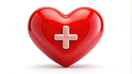 Obraz premium Vibrant red heart symbol with a plus sign incorporated into the design, conveying love, unity, and positivity on a clean white background.