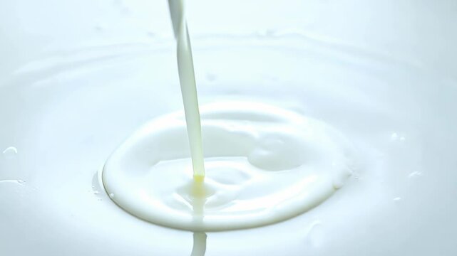 milk is poured into a container in a thin stream, concept: drinks