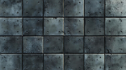 A textured metal background with rivets.