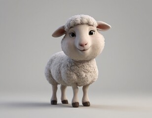 Fototapeta premium High resolution cute smiling sheep with wool 3d character image, Sheep 3d illustration image. 