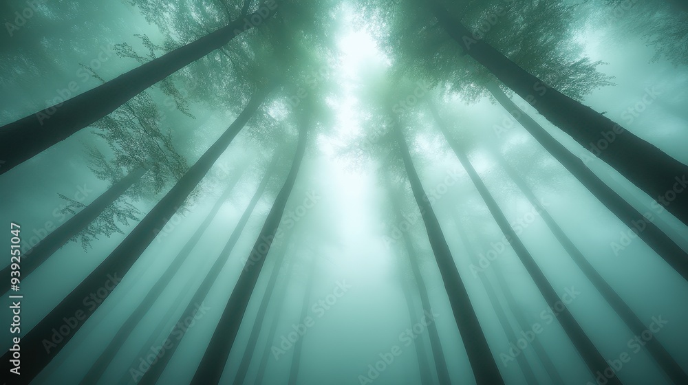 Poster a forest with trees in the foreground and background