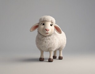 High resolution cute smiling sheep with wool 3d character image, Sheep image. 