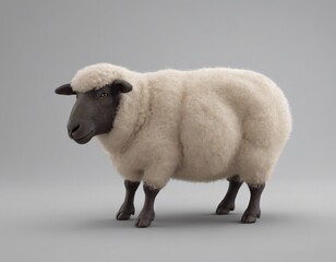 High resolution black face sheep with wool 3d character image, Sheep image. 