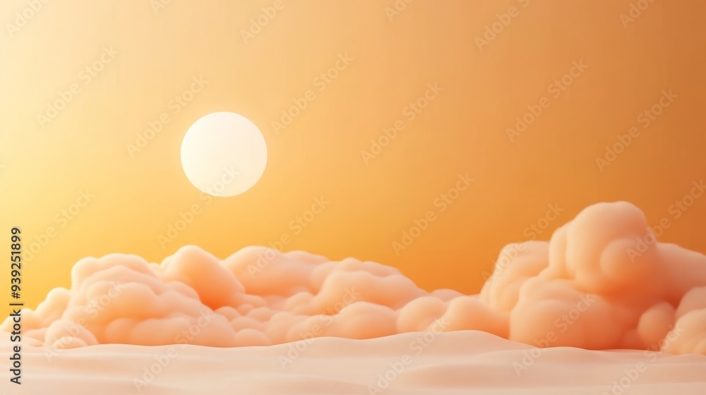 Poster a 3d single icon of a foggy mist with a rising sun symbolizing a foggy morning rendered in a simple 