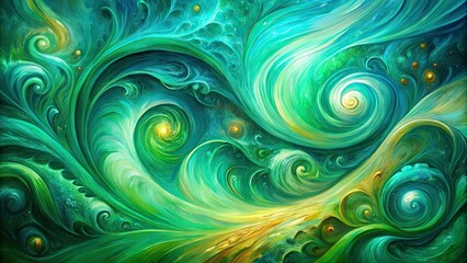 Fototapeta premium Vibrant swirls of emerald green and cerulean blue dance across a mesmerizing abstract canvas, evoking feelings of serenity and dynamic energy in perfect harmony.