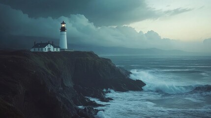 A Lighthouse on a Clifftop Overlooking a Stormy Sea