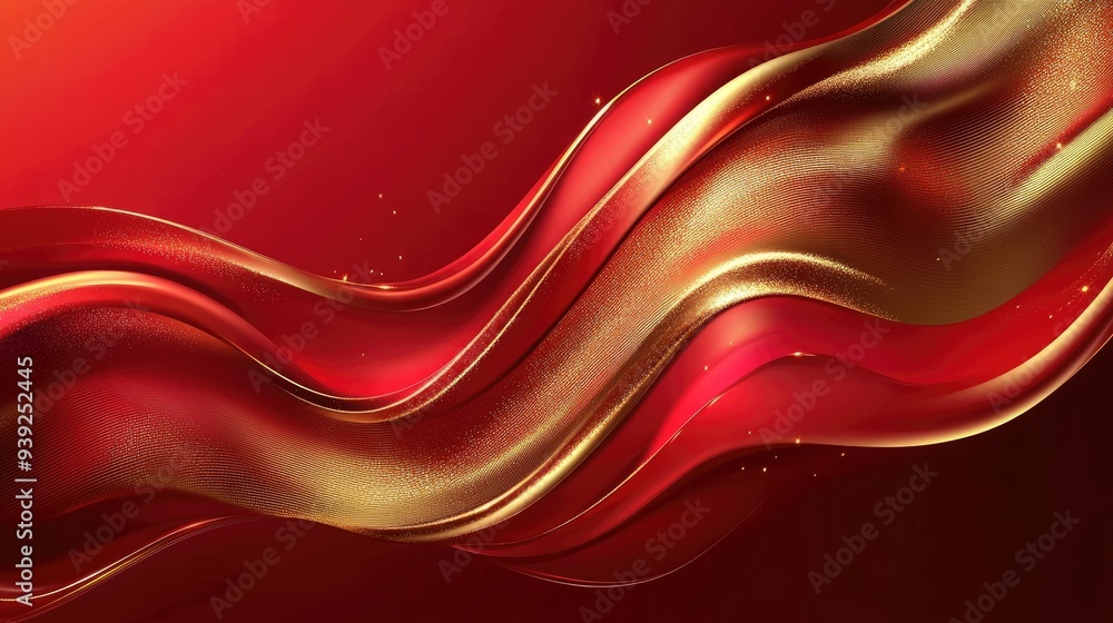 Wall mural sophisticated red and gold abstract background with smooth curves and shimmering highlights ideal fo