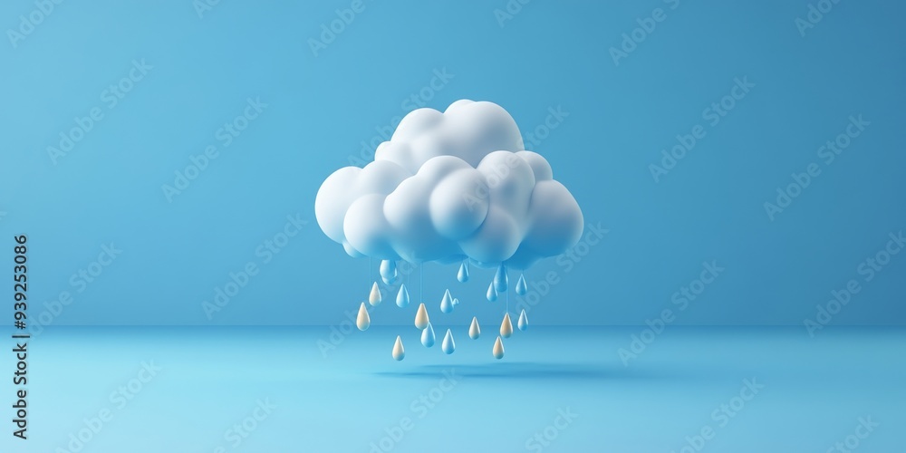 Poster a 3d icon of a cloud with lightning and raindrops representing a heavy thunderstorm designed in a si