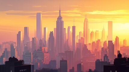 Fototapeta premium A city skyline dominated by towering skyscrapers with sharp, angular lines and sleek, vertical emphasis