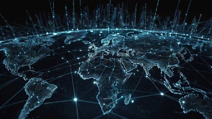 Fototapeta premium New LIght World map with glowing lines and city lights Global network concept 3D Rendering generative ai 