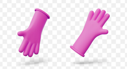 Set of pink rubber gloves. Waterproof protection for left and right hand