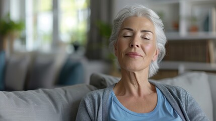 Older woman engages in guided meditation for mental wellness and tranquility