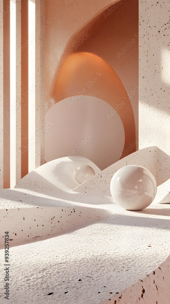 Poster 11. modern 3d composition with dynamic geometric elements and a polished ceramic circle surface
