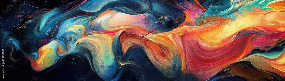 Poster a vibrant swirl of colors creating an abstract wave, perfect for backgrounds or artistic projects. d