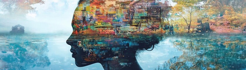 A creative silhouette artwork blending nature and human form, showcasing vivid colors and textures for an inspiring visual experience.