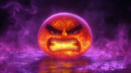 An animated, angry sun character radiates intense energy, surrounded by mystical colors