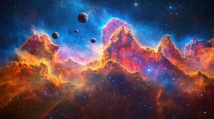 Vibrant clouds of gas swirl around distant planets in an enchanting cosmic display