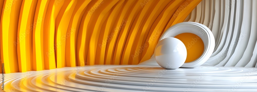 Poster 19. modern 3d composition with dynamic geometric shapes and a polished circle ceramic background