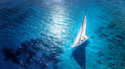 Drone viwe Yacht catamaran sailing on the sea with clear blue sky